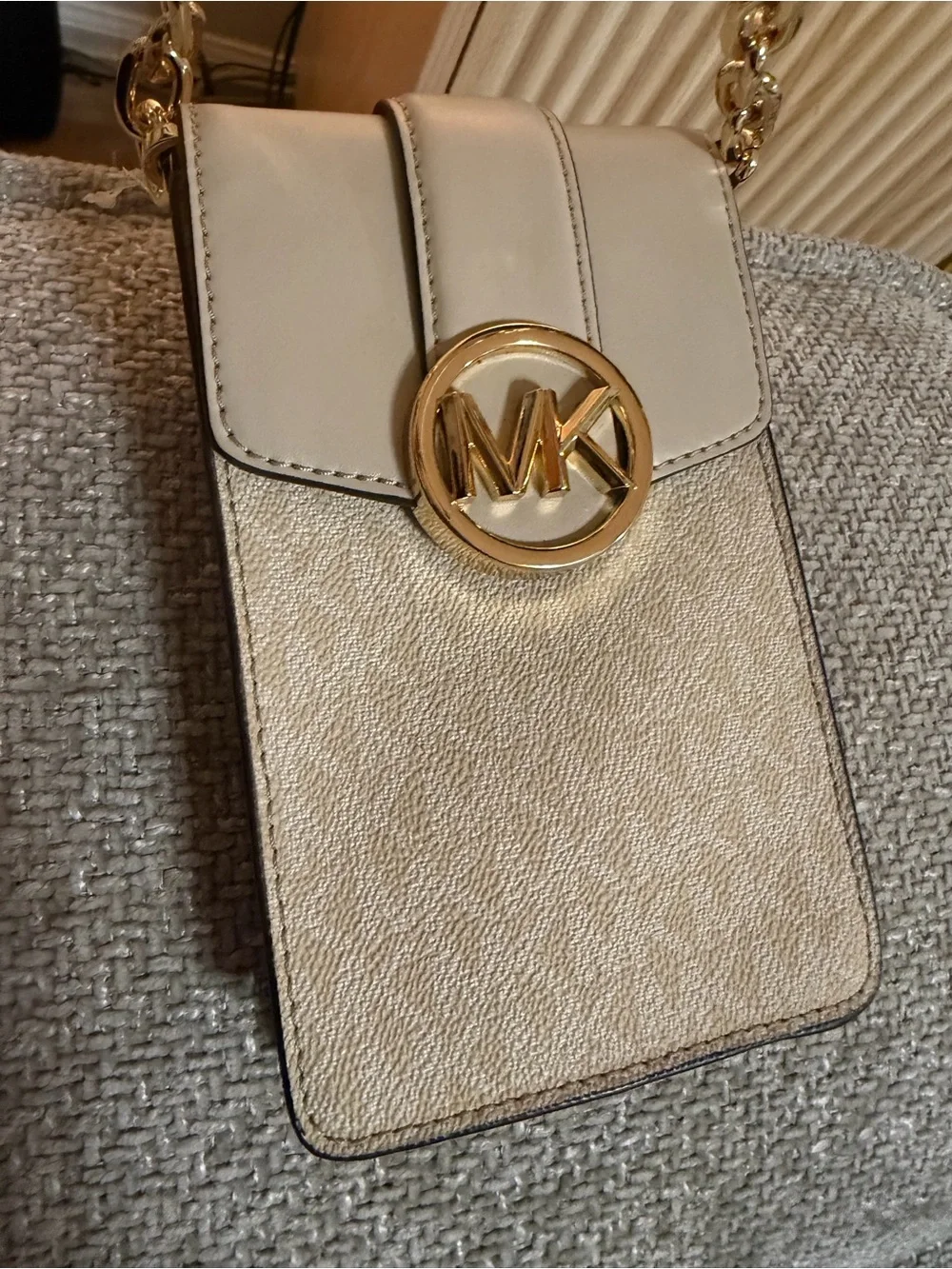 Michael Kors Cream and Beige MK Logo Crossbody Phone Bag